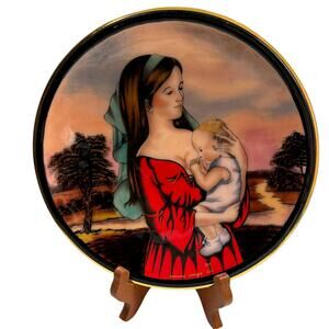 Limoges jean-paul loup Vintage 1975 Mother's Day Mother with Child Enamel? Plate